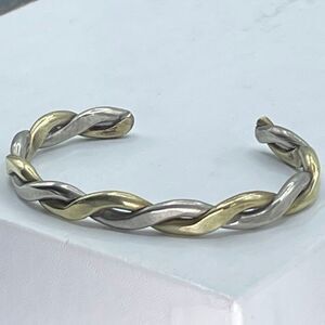 Vintage twisted gold & silver colored metal bracelet. Heavy